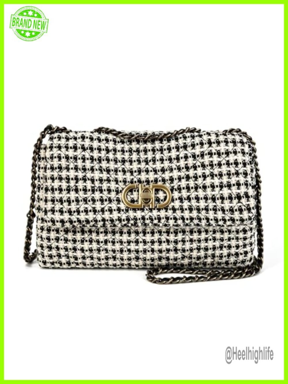 Tweed Crossbody Bag Quilted Chain Shoulder Handbag